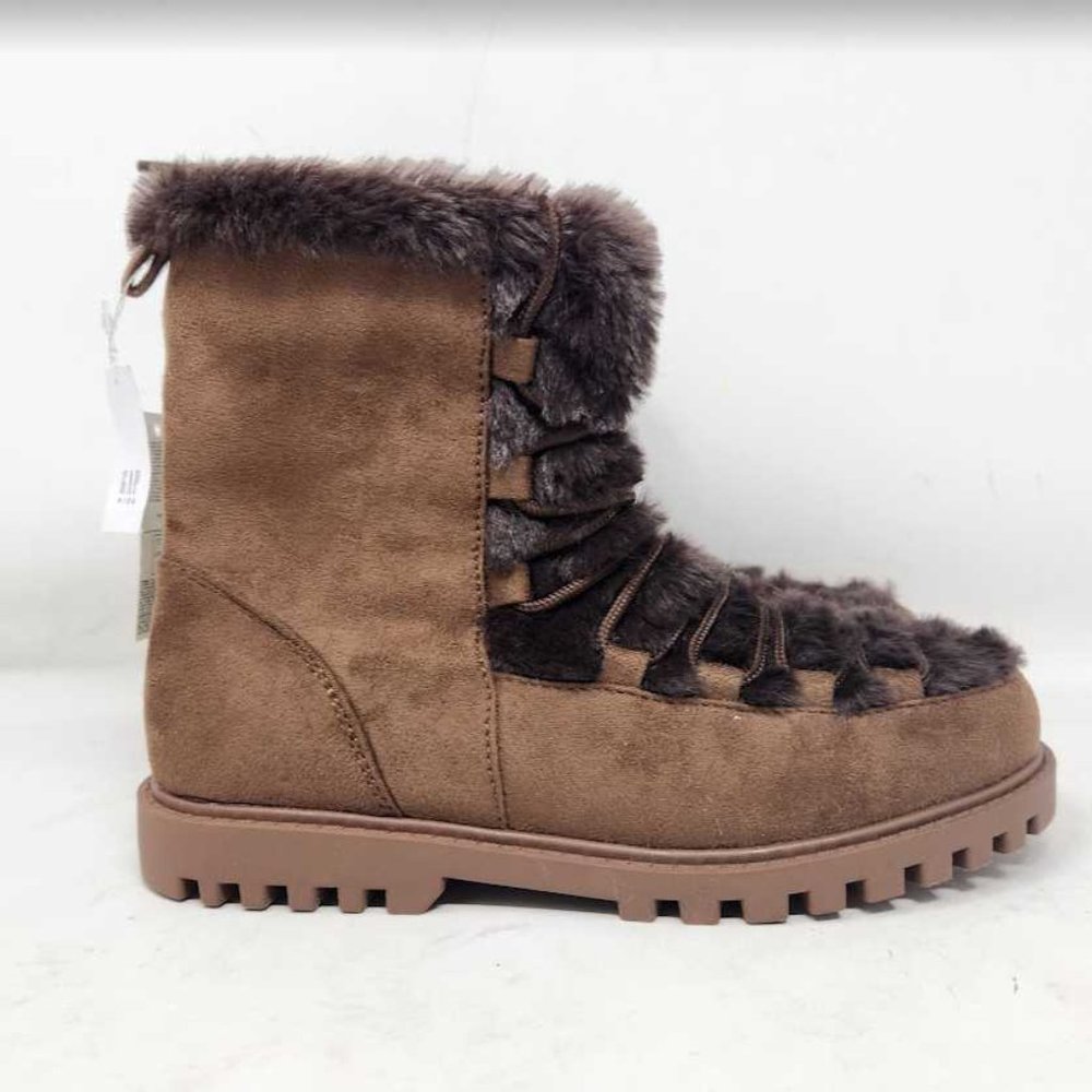 New girl's 12 3 Gap cozy lace up faux fur winter boots
